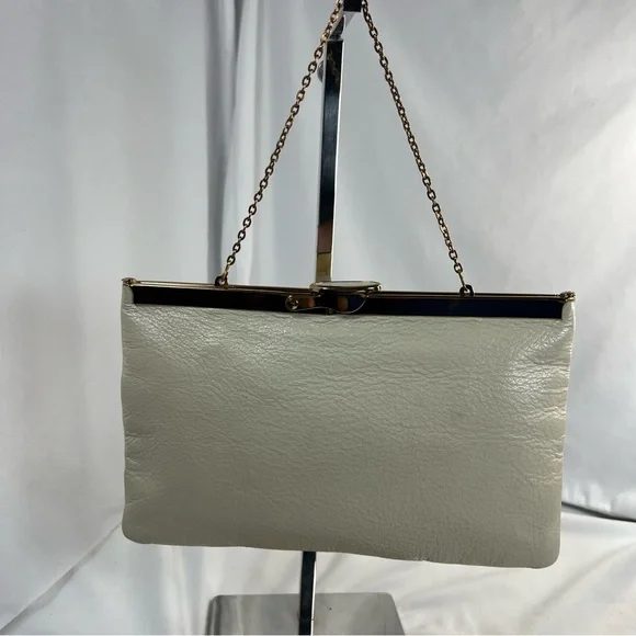 Vintage ETRA 1960s/70s Off White Genuine Leather Handbag Clutch - Picture 2 of 11